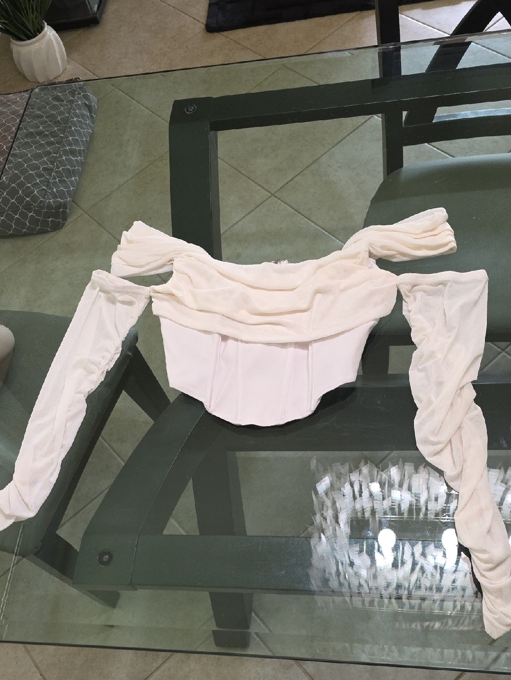 Women's Off-Shoulder White Crop Top with Draped Sleeves